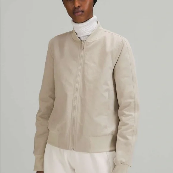 NWOT Lululemon Non-Stop Cotton Bomber Jacket, size 10, raw linen - Picture 1 of 13